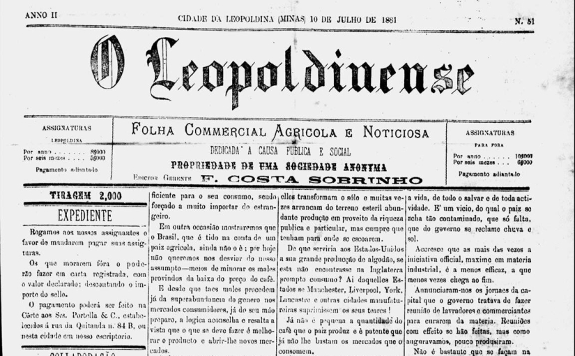 O Leopoldinense, nº 51, a.2, 10/07/1881: Estréia do Circo Casali no Largo do Rosário