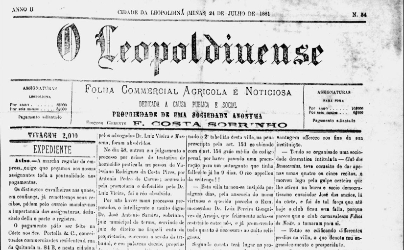 O Leopoldinense, nº 54, a. 2, 24/07/1881: Última apresentação do Circo Casali