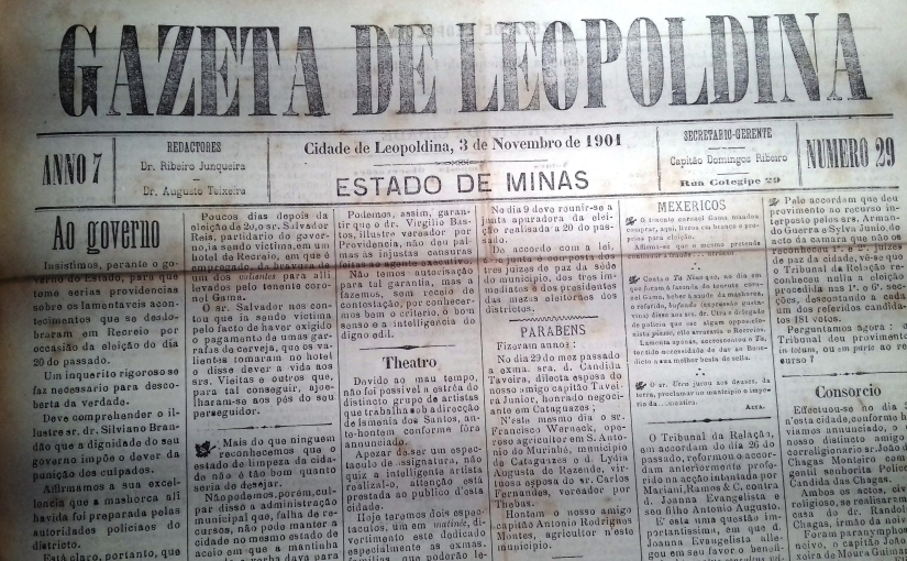 Gazeta de Leopoldina, n° 29, ano 7, 03/11/1901: Resenha sobre Cia. de Ismenia dos Santos