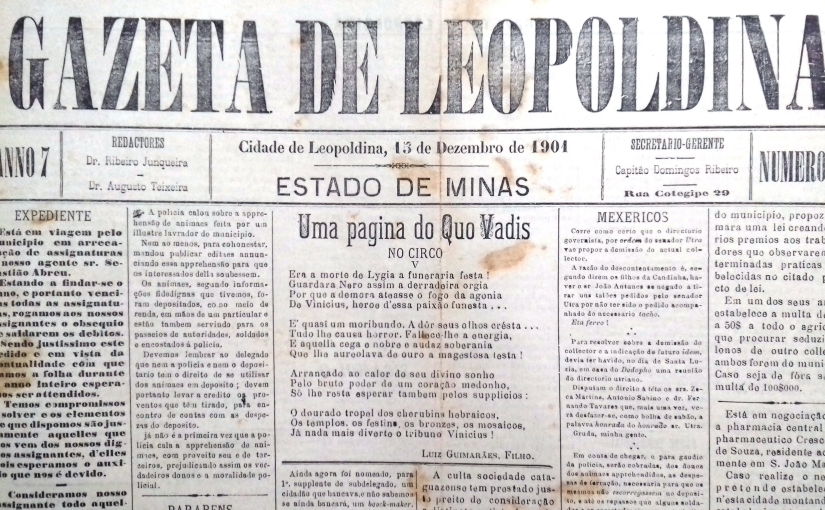 Gazeta de Leopoldina, n° 35, ano 7, 15/12/1901: Grupo Dramático Comercial e Beneficente de Cataguases