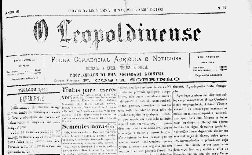 O Leopoldinense, nº 31, a. 3, 20/04/1882: Criação de Companhia Dramática para o Theatro Alencar
