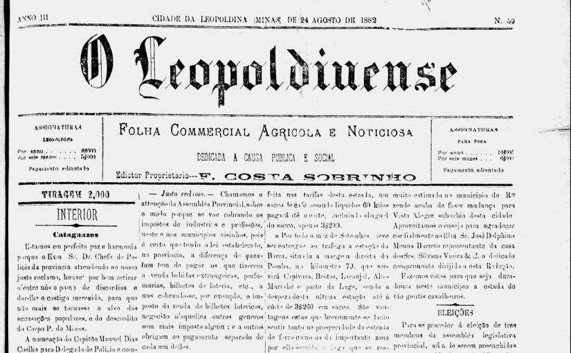 O Leopoldinense, nº 59, a. 3, 24/08/1882: Circo dirigido por Antônio Gonçalves Fernandes em Porto Novo.